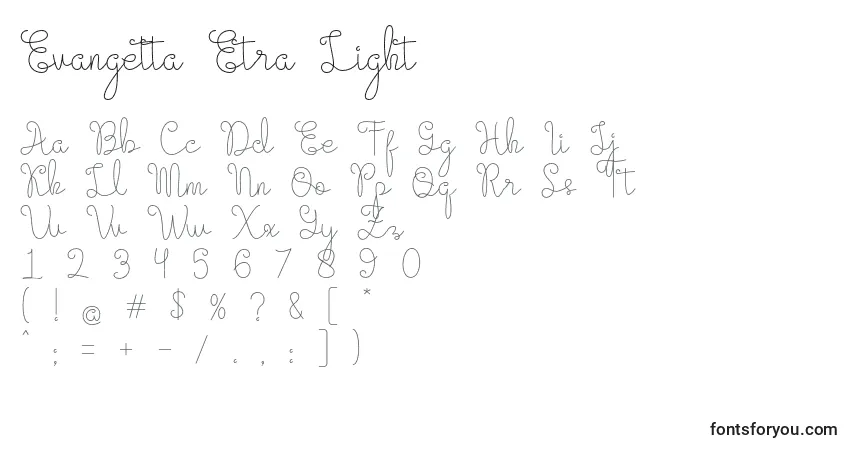 Fuente Evangetta Etra Light - alfabeto, números, caracteres especiales