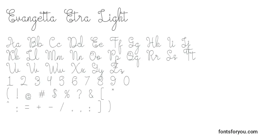 Evangetta Etra Light (126172)-fontti – aakkoset, numerot, erikoismerkit