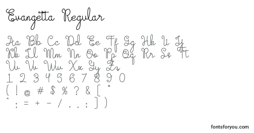 Fuente Evangetta Regular - alfabeto, números, caracteres especiales