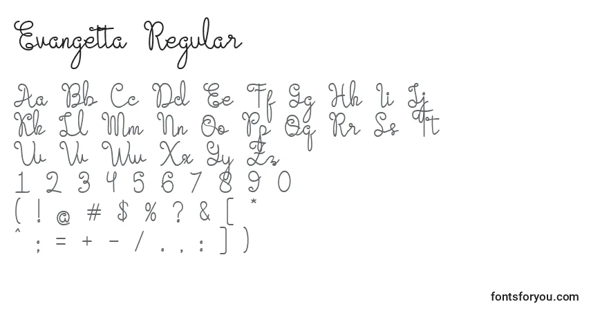 Шрифт Evangetta Regular (126176) – алфавит, цифры, специальные символы