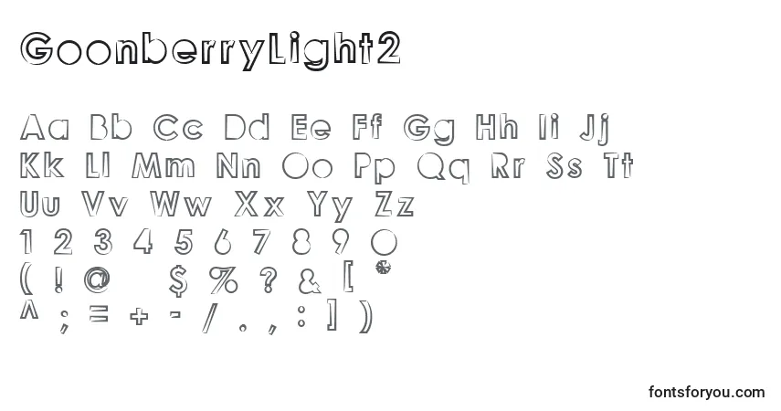 Czcionka GoonberryLight2 – alfabet, cyfry, specjalne znaki