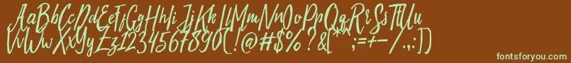 フォントEvelyne Typeface Free Demo – 緑色の文字が茶色の背景にあります。