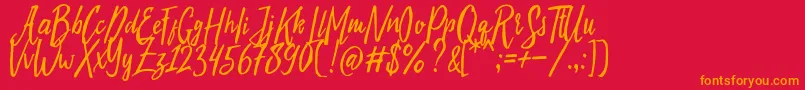 Evelyne Typeface Free Demo-Schriftart – Orangefarbene Schriften auf rotem Hintergrund