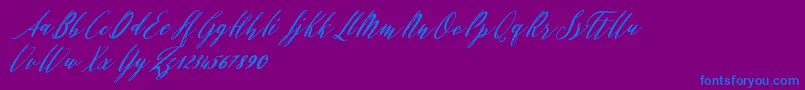 Evelyne-Schriftart – Blaue Schriften auf violettem Hintergrund