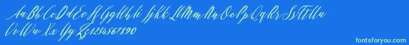 Evelyne Font – Green Fonts on Blue Background