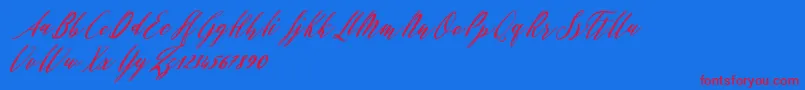Evelyne-Schriftart – Rote Schriften auf blauem Hintergrund
