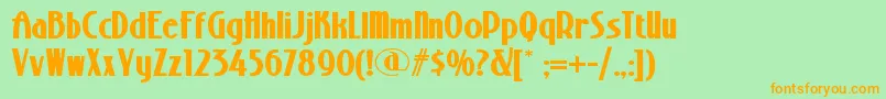フォントStonyislandnf ffy – オレンジの文字が緑の背景にあります。