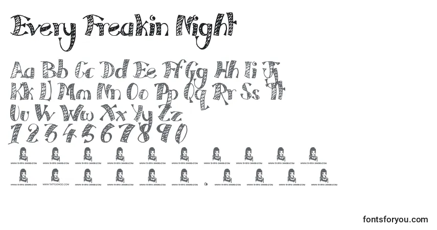 Schriftart Every Freakin Night – Alphabet, Zahlen, spezielle Symbole