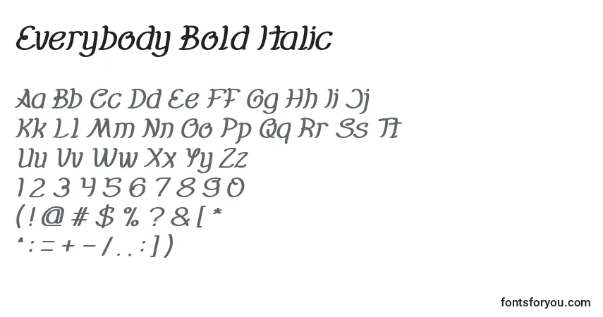 Schriftart Everybody Bold Italic – Alphabet, Zahlen, spezielle Symbole