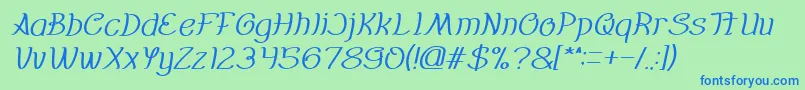 Everybody italic-Schriftart – Blaue Schriften auf grünem Hintergrund