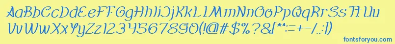 Weitere Informationen zur Everybody italic-Schriftart Everybody italic-Schriftart – Blaue Schriften auf gelbem Hintergrund