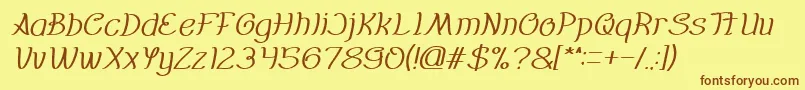 Fonte Everybody italic – fontes marrons em um fundo amarelo