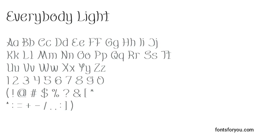 Czcionka Everybody Light – alfabet, cyfry, specjalne znaki