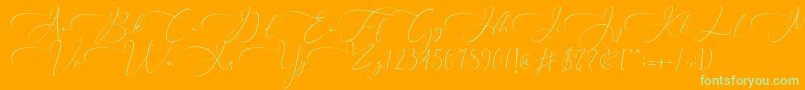 Czcionka Everything Calligraphy   – zielone czcionki na pomarańczowym tle