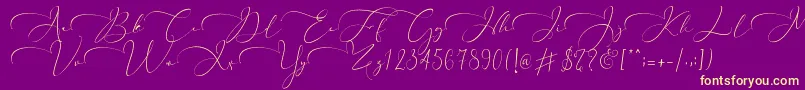 Fonte Everything Calligraphy   – fontes amarelas em um fundo roxo