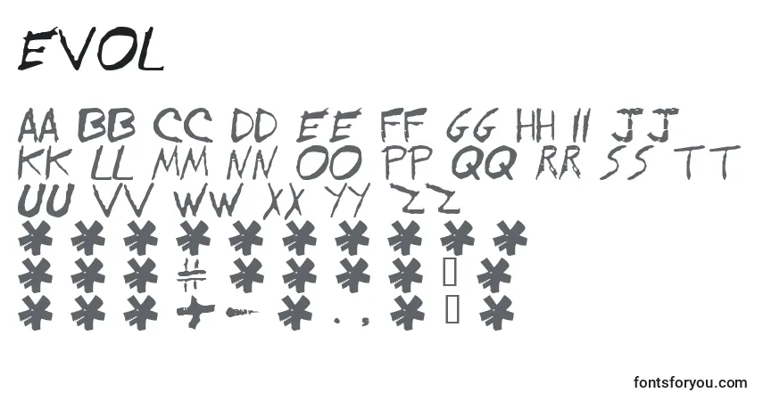 A fonte EVOL     (126215) – alfabeto, números, caracteres especiais