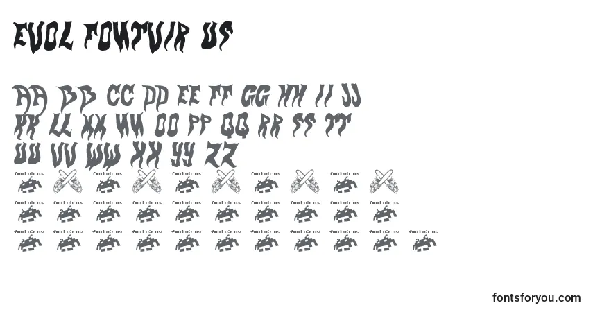 A fonte Evol fontvir us – alfabeto, números, caracteres especiais