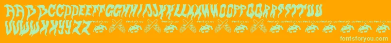 evol fontvir us-Schriftart – Grüne Schriften auf orangefarbenem Hintergrund