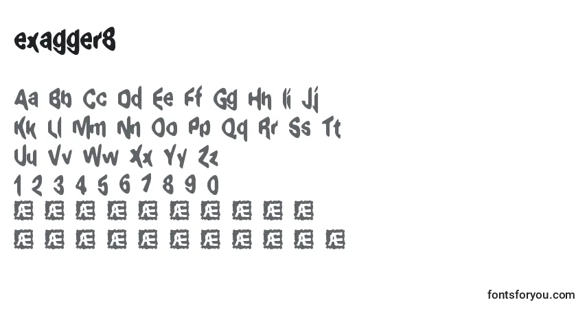 Schriftart Exagger8 (126218) – Alphabet, Zahlen, spezielle Symbole