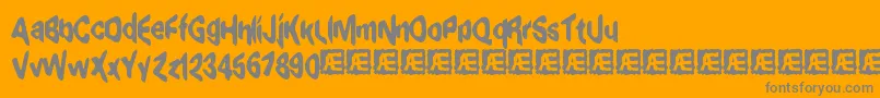 exagger8-Schriftart – Graue Schriften auf orangefarbenem Hintergrund