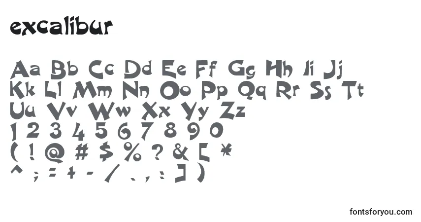 Czcionka Excalibur – alfabet, cyfry, specjalne znaki