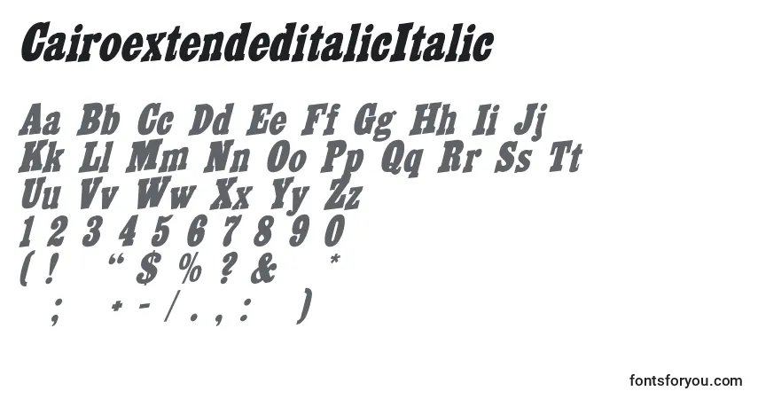 Czcionka CairoextendeditalicItalic – alfabet, cyfry, specjalne znaki