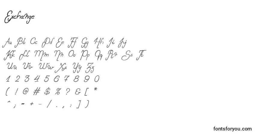 Czcionka Exchange – alfabet, cyfry, specjalne znaki