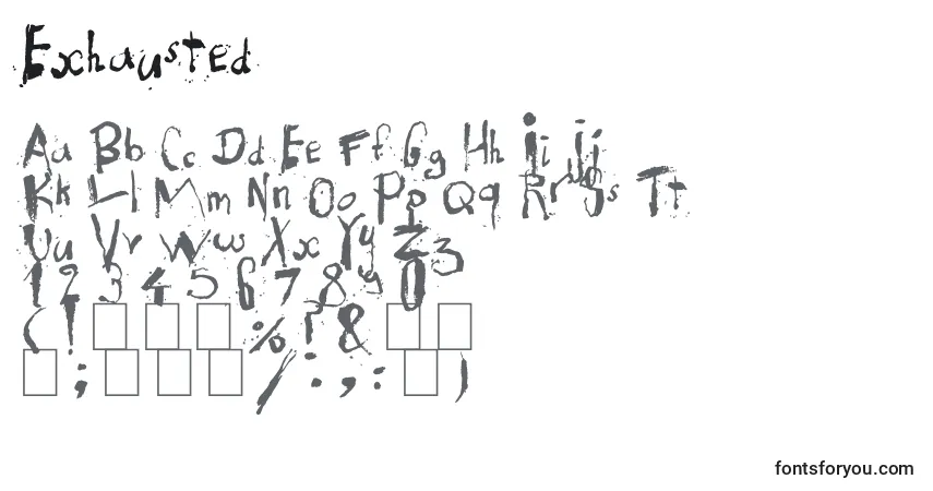 A fonte Exhausted – alfabeto, números, caracteres especiais