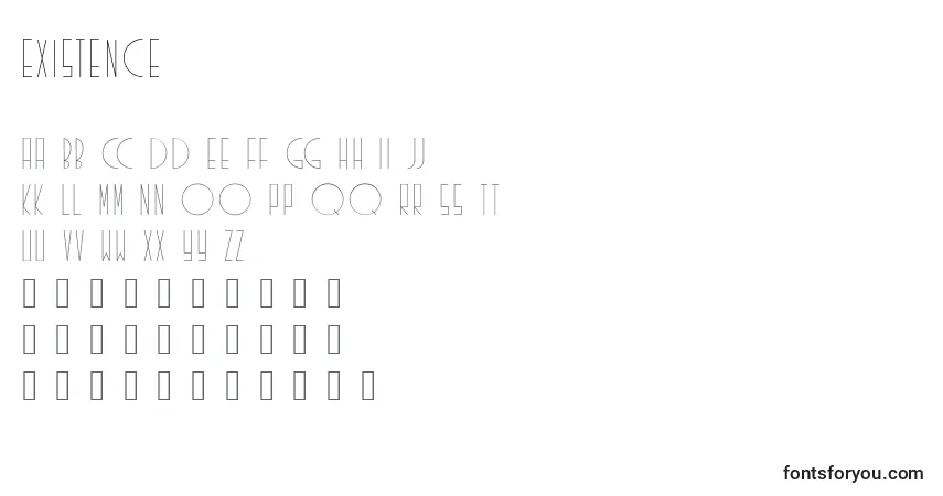 Czcionka Existence (126229) – alfabet, cyfry, specjalne znaki