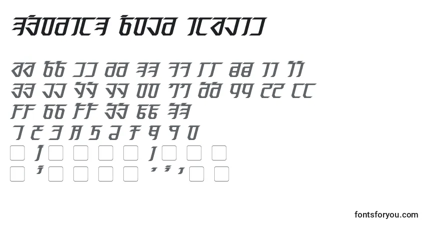 A fonte Exodite Bold Italic – alfabeto, números, caracteres especiais