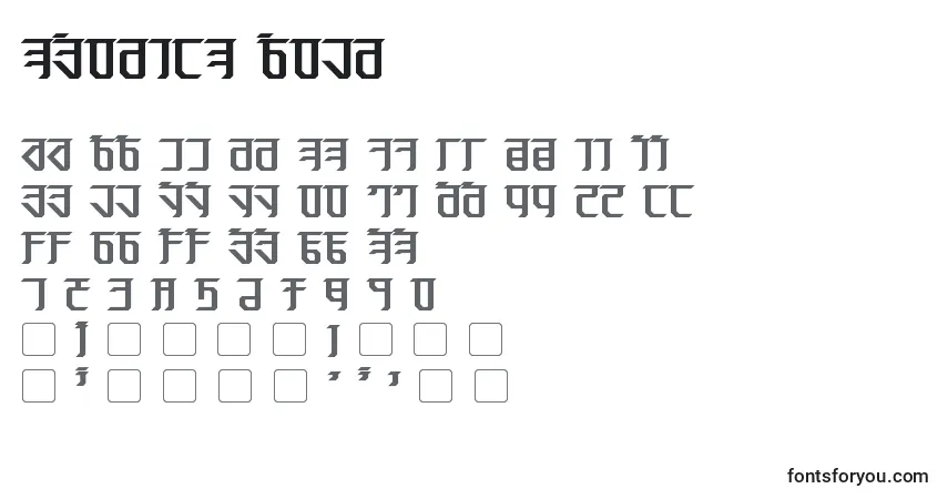 Czcionka Exodite Bold – alfabet, cyfry, specjalne znaki