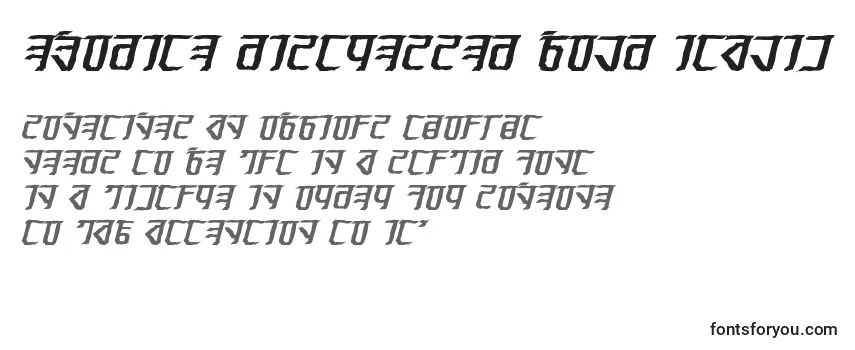 Überblick über die Schriftart Exodite Distressed Bold Italic