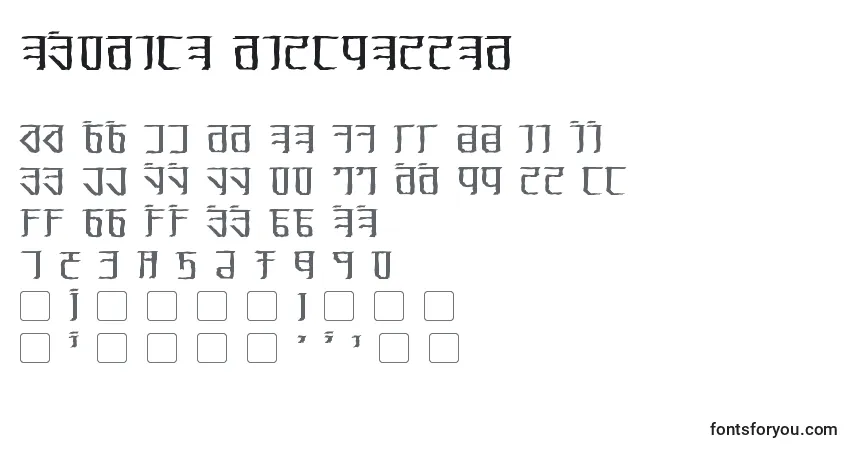 Czcionka Exodite Distressed – alfabet, cyfry, specjalne znaki