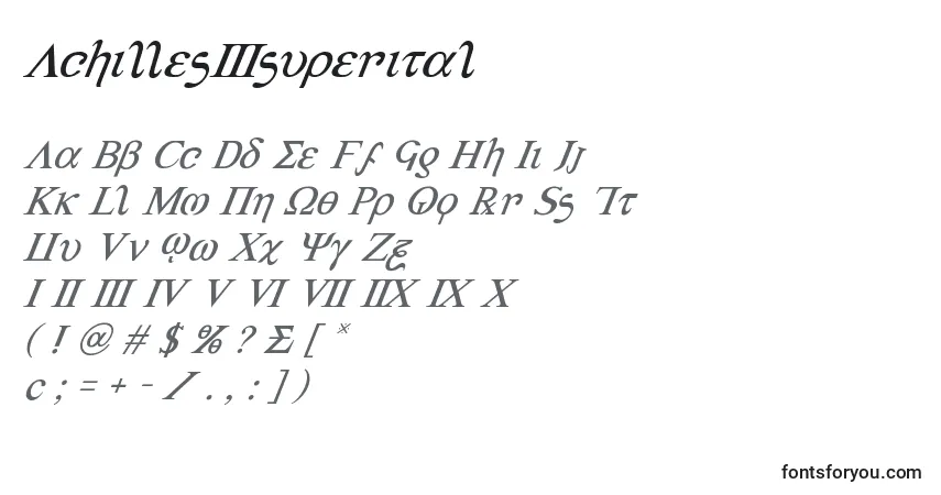Czcionka Achilles3superital – alfabet, cyfry, specjalne znaki