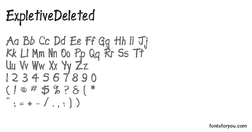 A fonte ExpletiveDeleted (126242) – alfabeto, números, caracteres especiais