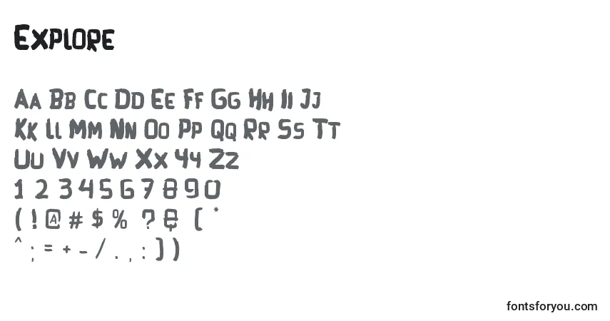 A fonte Explore (126245) – alfabeto, números, caracteres especiais