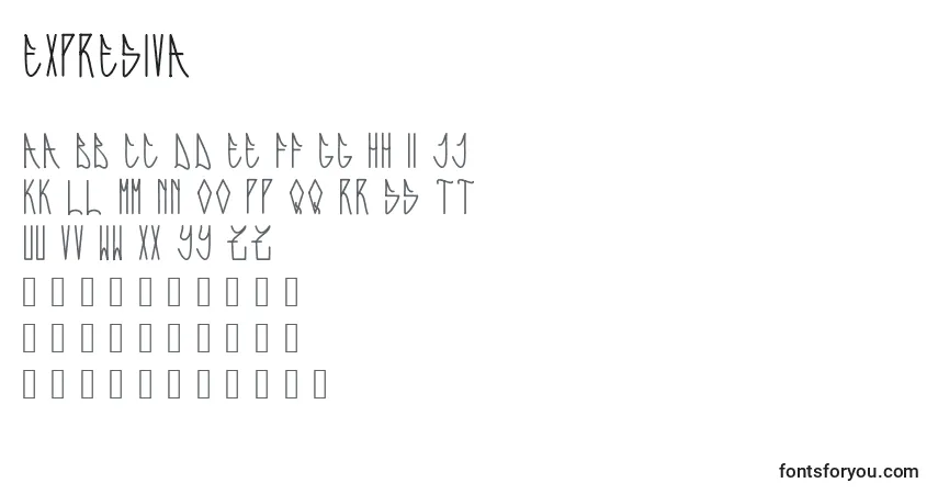 Шрифт Expresiva – алфавит, цифры, специальные символы
