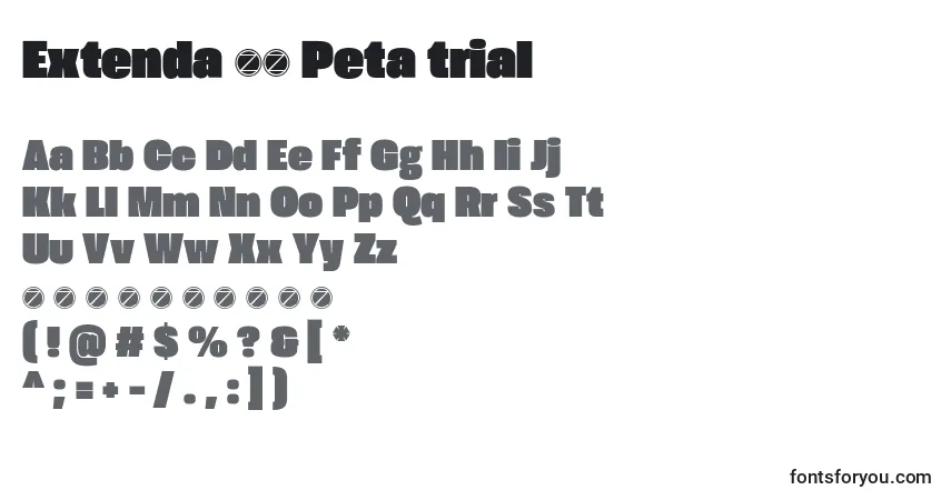 A fonte Extenda 80 Peta trial – alfabeto, números, caracteres especiais