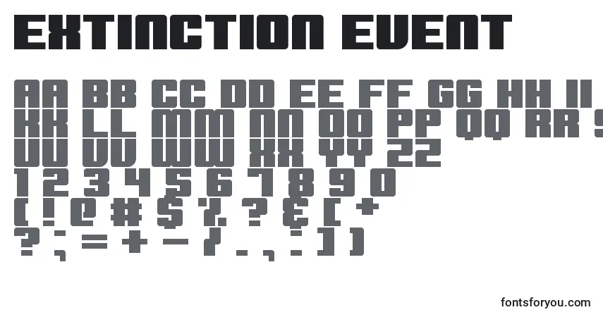 Czcionka Extinction event – alfabet, cyfry, specjalne znaki
