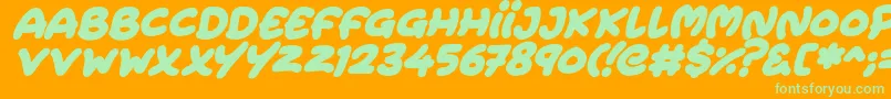 Extra Fruity Italic-Schriftart – Grüne Schriften auf orangefarbenem Hintergrund