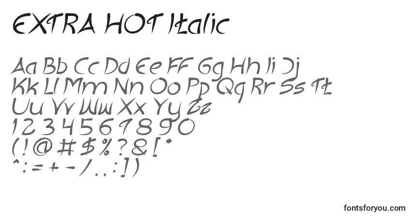 Czcionka EXTRA HOT Italic – alfabet, cyfry, specjalne znaki