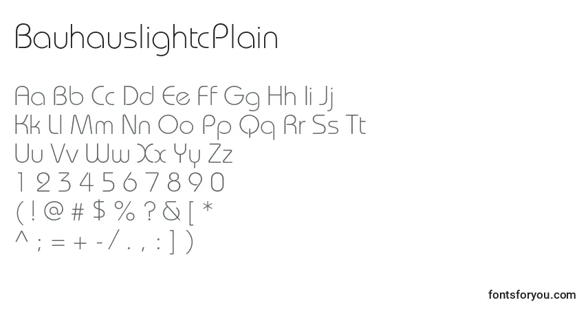 Czcionka BauhauslightcPlain – alfabet, cyfry, specjalne znaki