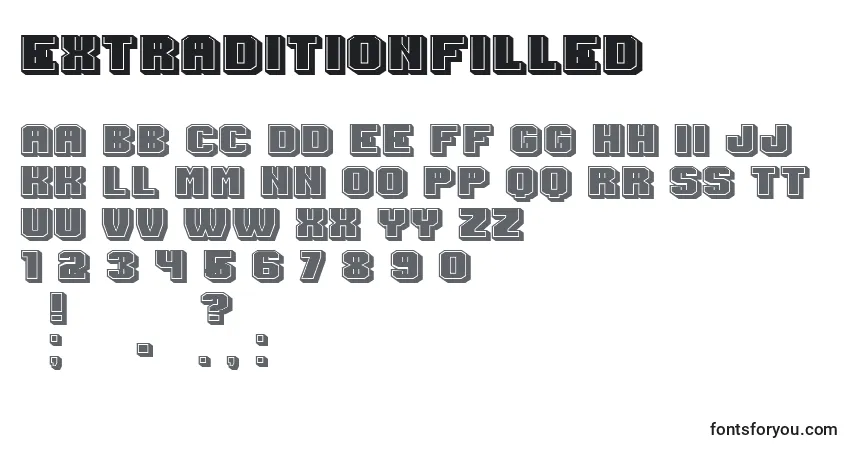 Шрифт ExtraditionFilled – алфавит, цифры, специальные символы