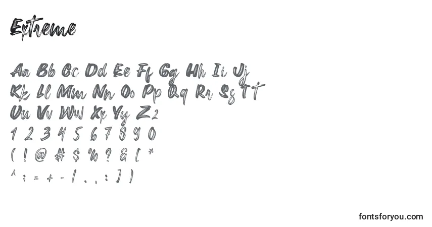 Czcionka Extreme – alfabet, cyfry, specjalne znaki