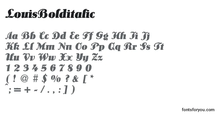 A fonte LouisBolditalic – alfabeto, números, caracteres especiais