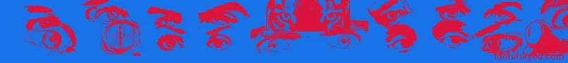 EYESPY-Schriftart – Rote Schriften auf blauem Hintergrund