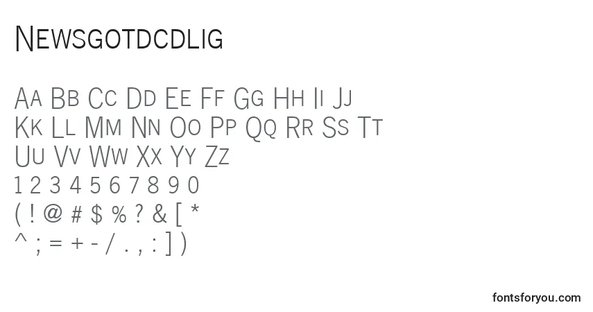 Шрифт Newsgotdcdlig – алфавит, цифры, специальные символы