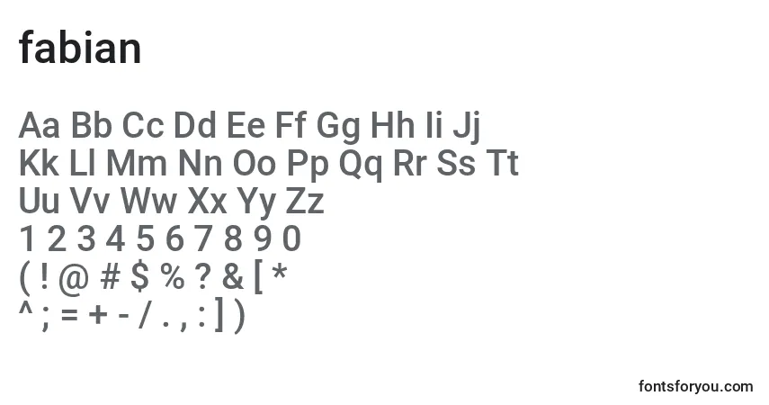 A fonte Fabian (126290) – alfabeto, números, caracteres especiais