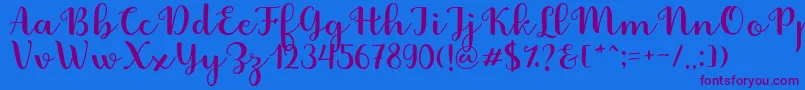 Fabitha Script-Schriftart – Violette Schriften auf blauem Hintergrund