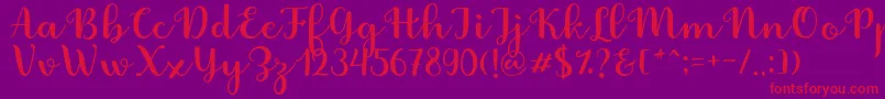 Fabitha Script-Schriftart – Rote Schriften auf violettem Hintergrund